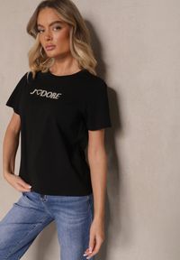 Renee - Czarny T-shirt z Bawełny z Napisem Nalothra. Okazja: na co dzień, na spacer. Kolor: czarny. Materiał: bawełna. Wzór: napisy. Styl: klasyczny, casual, elegancki #3