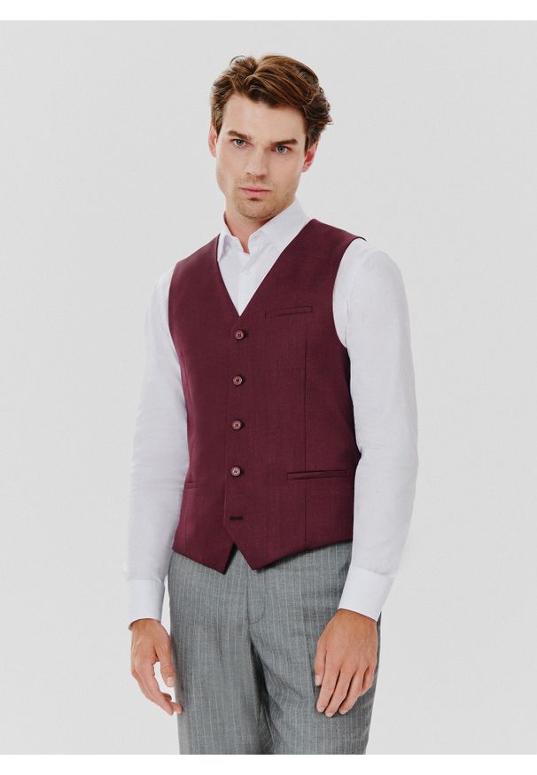 Pako Lorente - PAKO LORENTE – Gładka jednorzędowa kamizelka męska. Materiał: poliester, wiskoza, elastan. Wzór: gładki