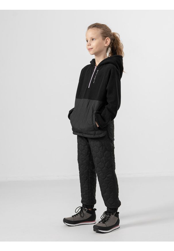 4f - Spodnie pikowane z ociepleniem dziewczece. Kolor: czarny. Materiał: tkanina, dzianina, jersey