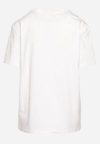 Born2be - Biały Bawełniany T-shirt z Roślinnym Nadrukiem Relifea. Kolor: biały. Materiał: bawełna. Wzór: nadruk. Styl: klasyczny #6