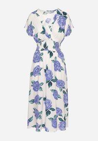 Born2be - Niebiesko-Biała Kopertowa Sukienka z Bawełną w Kwiaty Tdivana. Okazja: na spacer. Typ kołnierza: dekolt w kształcie V. Kolor: niebieski. Materiał: bawełna. Wzór: kwiaty. Sezon: wiosna, lato. Typ sukienki: kopertowe. Styl: elegancki #4