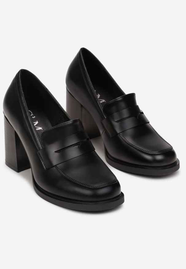 Born2be - Czarne Półbuty na Słupku Keria. Okazja: na spotkanie biznesowe. Kolor: czarny. Obcas: na słupku. Styl: elegancki, biznesowy
