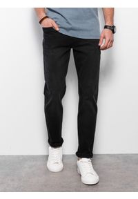 Ombre Clothing - Spodnie męskie jeansowe z przetarciami REGULAR FIT - czarne V2. Kolor: czarny. Materiał: jeans #1