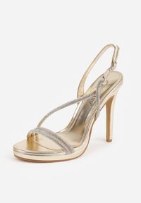 Renee - Złote Szpilki Sandały z Cyrkoniowymi i Transparentnymi Paskami Vikirissa. Okazja: na imprezę. Zapięcie: pasek. Kolor: złoty. Wzór: aplikacja, paski. Obcas: na szpilce. Styl: elegancki. Wysokość obcasa: średni #2