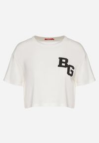 Born2be - Biały Bawełniany T-shirt Oversize o Krótkim Kroju Zariona. Okazja: na co dzień. Kolor: biały. Materiał: bawełna. Długość: krótkie. Wzór: aplikacja. Styl: klasyczny, elegancki, casual #3