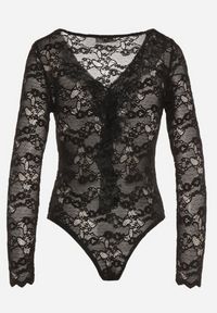 Born2be - Czarne Koronkowe Body z Falbanką Vidane. Okazja: na co dzień. Kolor: czarny. Materiał: koronka. Wzór: aplikacja. Styl: klasyczny, casual, elegancki #4