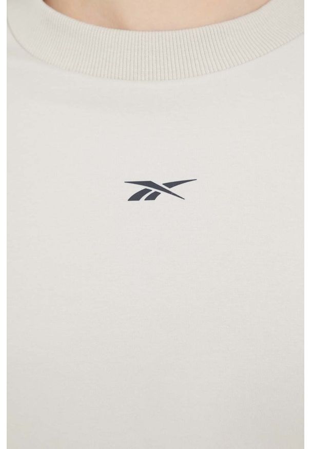 Reebok bluza damska kolor szary gładka. Kolor: szary. Materiał: materiał, skóra, włókno. Wzór: gładki