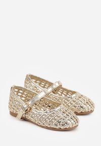 Born2be - Złote Balerinki Ażurowe ze Sprzączką Nellena. Okazja: na co dzień. Zapięcie: sprzączka. Kolor: złoty. Materiał: materiał, dresówka. Wzór: ażurowy. Sezon: lato. Styl: casual #4