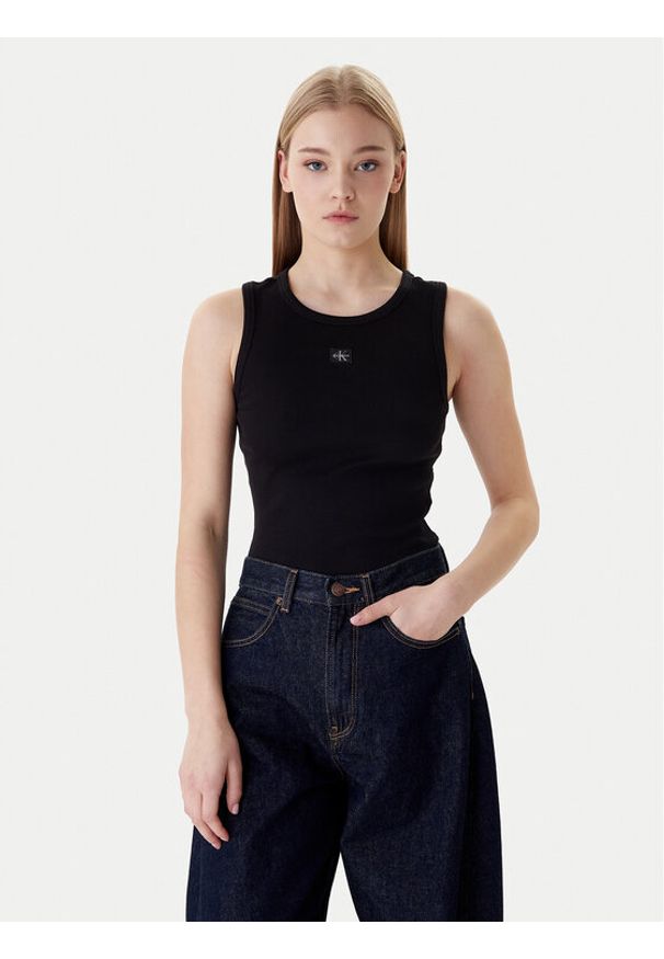 Calvin Klein Top LV047C201G Czarny Slim Fit. Kolor: czarny. Materiał: bawełna