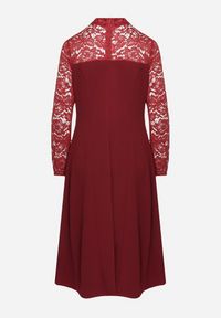 Born2be - Bordowa Rozkloszowana Sukienka z Koronką i Stójką Edanith. Okazja: na co dzień. Typ kołnierza: kołnierzyk stójkowy. Kolor: czerwony. Materiał: koronka. Długość rękawa: długi rękaw. Wzór: koronka. Typ sukienki: proste. Styl: casual, wizytowy #3