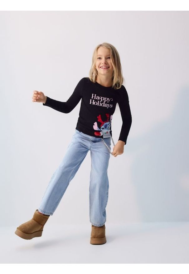 Reserved - Świąteczna bluzka Lilo i Stitch - czarny. Kolor: czarny. Materiał: bawełna. Styl: wizytowy