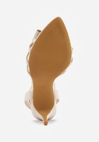 Renee - Beżowe Sandały na Szpilce VICES Ozdobione z Przodu Kokardką Sparkle. Zapięcie: sprzączka. Kolor: beżowy. Materiał: satyna, tiul. Wzór: aplikacja. Obcas: na szpilce #6