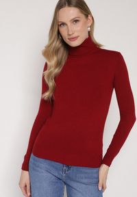 Born2be - Bordowy Klasyczny Golf z Bawełną Reilisea. Okazja: na co dzień. Typ kołnierza: golf. Kolor: czerwony. Materiał: bawełna. Styl: klasyczny #3