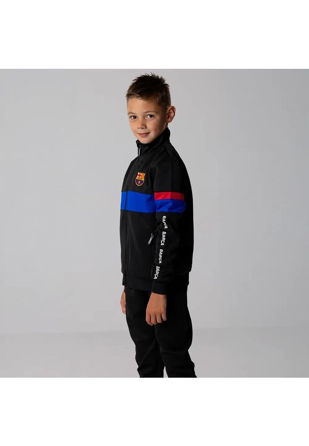 Dres piłkarski dziecięcy FC Barcelona 24/25. Kolor: czarny. Materiał: dresówka. Styl: sportowy