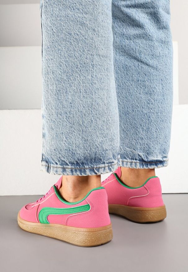Renee - Różowo-Zielone Casualowe Sneakersy Typu Kultowe Tenisówki Ablerri. Okazja: na co dzień. Kolor: różowy. Materiał: skóra