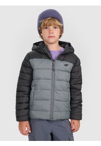 4f - 4F Kurtka puchowa z wypełnieniem syntetycznym chłopięca - szara 158 (12-13 lat). Okazja: na co dzień. Kolor: szary. Materiał: syntetyk, puch. Sezon: lato. Styl: klasyczny, casual #1