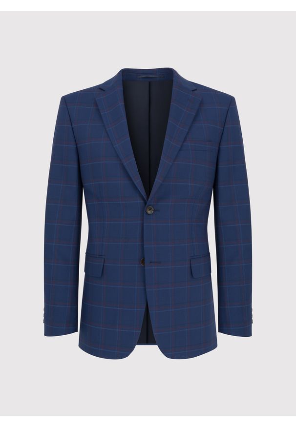 Pako Lorente - PAKO LORENTE – Granatowa marynarka garniturowa w czerwono-niebieską kratkę. Okazja: na ślub cywilny, na wesele, na komunię. Kolor: niebieski, czerwony, wielokolorowy. Materiał: wełna, poliester, lycra. Wzór: kratka