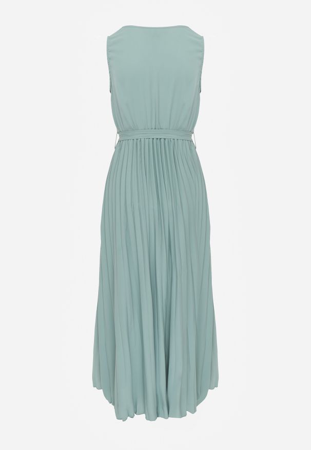 Renee - Zielona Rozkloszowana Sukienka Maxi z Plisowanym Dołem i Gumką w Talii Sare. Okazja: na imprezę. Kolor: zielony. Sezon: lato. Typ sukienki: rozkloszowane, plisowane. Długość: maxi