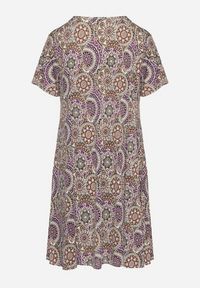 Born2be - Fioletowa Sukienka Mini z Wiskozy o Rozkloszowanym Fasonie Boho Aiselle. Kolor: fioletowy. Materiał: wiskoza. Wzór: kolorowy. Sezon: lato. Styl: boho. Długość: mini #2
