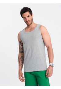 Ombre Clothing - Męska bawełniana koszulka tank top BASIC – szary melanż V2 - Rozmiar: L. Okazja: na co dzień. Kolor: szary. Materiał: bawełna. Długość rękawa: na ramiączkach. Wzór: melanż. Sezon: lato. Styl: sportowy, casual, elegancki #3