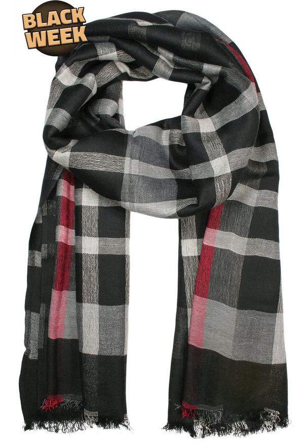 Teer - Lekki Szalik Wiosenno-Jesienny, Czarno-Popielaty w Kratę, Męski, Przejściowy -TEER. Okazja: na spacer. Kolor: szary, czarny, wielokolorowy. Materiał: wiskoza. Sezon: wiosna, jesień. Styl: elegancki