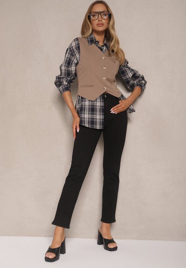 Renee - Czarne Skinny Jeansy z Bawełną High Waist Lorie. Okazja: na co dzień. Stan: podwyższony. Kolor: czarny. Styl: casual, elegancki, wizytowy
