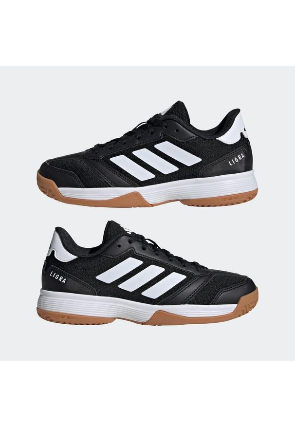 Adidas - Buty do piłki ręcznej dla dzieci ADIDAS Ligra. Kolor: biały, wielokolorowy, czarny. Materiał: kauczuk, skóra, syntetyk