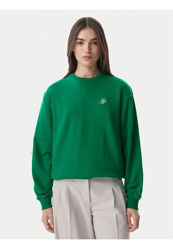 TOMMY HILFIGER - Tommy Hilfiger Bluza Logo Embroidery WW0WW48724 Zielony Regular Fit. Kolor: zielony. Materiał: bawełna