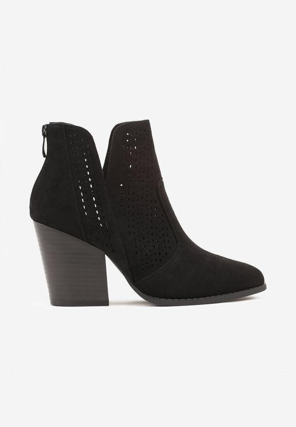 Born2be - Czarne Botki na Obcasie z Ozdobnym Wycięciem Dolinala. Okazja: na co dzień. Kolor: czarny. Materiał: jeans. Obcas: na obcasie. Styl: elegancki, casual. Wysokość obcasa: średni
