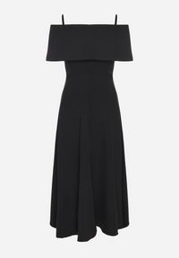 Born2be - Czarna Sukienka o Rozkloszowanym Kroju na Ramiączkach z Wywijanym Dekoltem Jenathia. Okazja: na ślub cywilny, na studniówkę, na wesele, na imprezę. Kolor: czarny. Długość rękawa: na ramiączkach #6