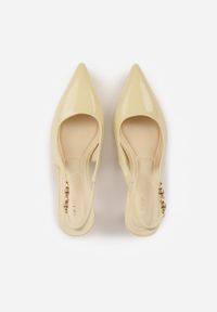 Renee - Żółte Eleganckie Szpilki Slingback VICES z Ozdobną Aplikacją przy Pasku Natera. Zapięcie: pasek. Kolor: żółty. Wzór: aplikacja. Obcas: na szpilce. Styl: elegancki. Wysokość obcasa: średni #7