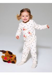 Sinsay - Pajacyk w groszki z ozdobnymi kokardami - kremowy. Kolor: kremowy. Wzór: grochy #1