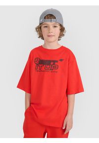 4f - 4F T-shirt oversize z nadrukiem dziecięcy - czerwony 158/164 (12-14 lat). Okazja: na co dzień. Kolor: czerwony. Materiał: jersey, tkanina, materiał, bawełna. Wzór: nadruk. Sezon: lato. Styl: młodzieżowy, klasyczny, sportowy, casual #1