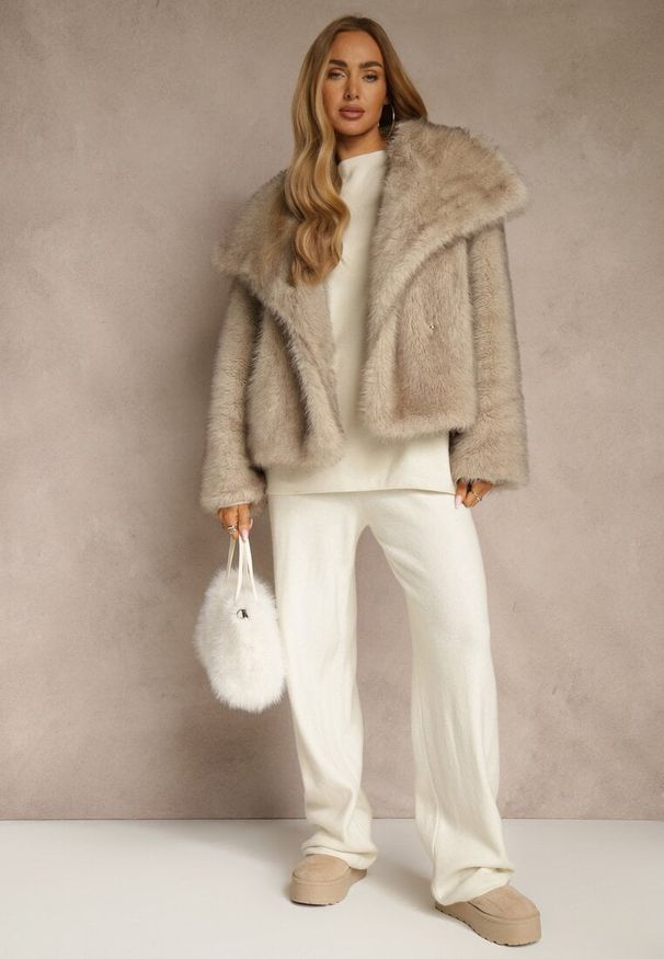 Renee - Biały Komplet Oversize z Dzianiny z Wełną Sweter i Szerokie Spodnie Alenria. Kolor: biały. Materiał: dzianina, wełna