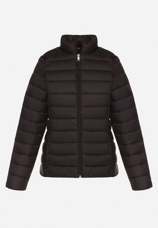 Born2be - Czarna Pikowana Kurtka w Klasycznym Stylu Nelaniel. Okazja: na co dzień. Kolor: czarny. Materiał: jeans. Styl: klasyczny