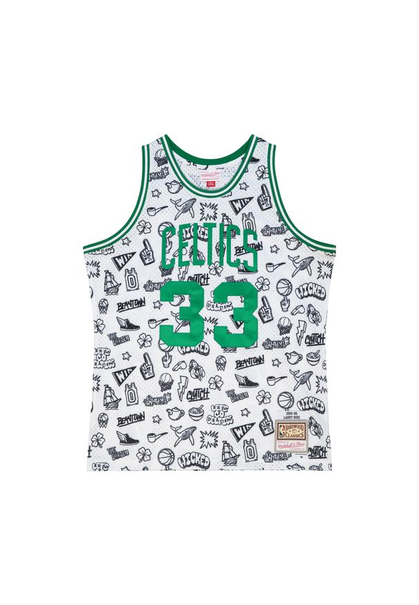 Mitchell & Ness - Jersey Boston Celtics NBA Doodle Swingman 1985 Larry Bird. Kolor: biały. Materiał: jersey. Sport: koszykówka
