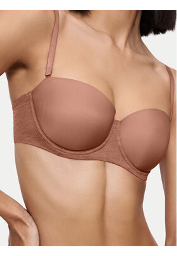 Triumph Biustonosz bardotka Signature Sheer 10224861 Brązowy. Kolor: brązowy. Materiał: syntetyk