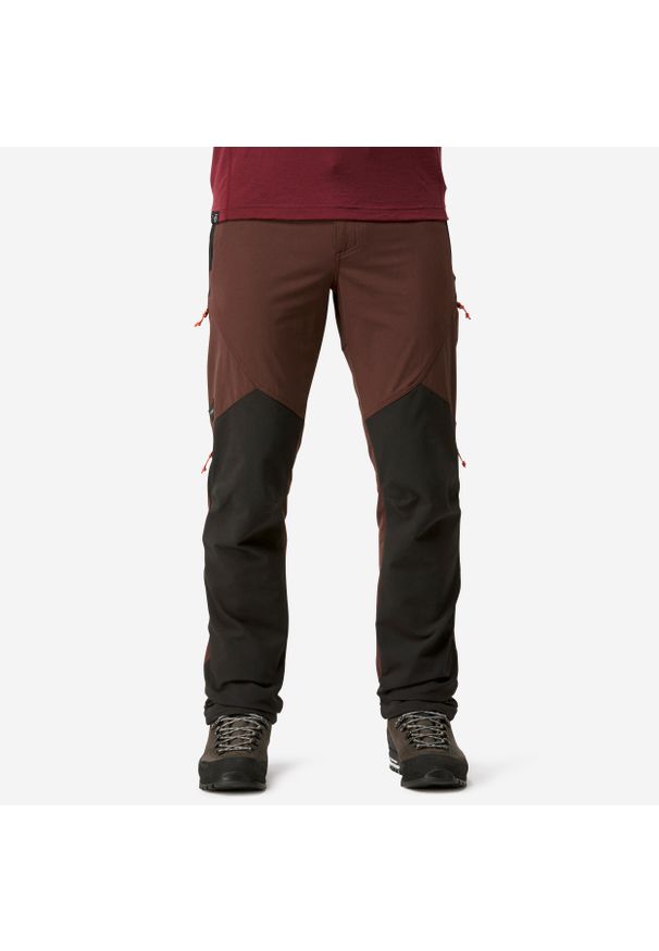 FORCLAZ - Spodnie trekkingowe męskie Forclaz MT900 wiatroodporne. Kolor: brązowy, wielokolorowy, czarny. Materiał: materiał, tkanina. Wzór: ze splotem