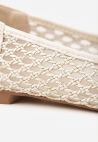 Renee - Jasnobeżowe Balerinki z Siateczkową Cholewką z Plecionką Zdobione Kokardką Harelaya. Okazja: na spacer. Kolor: beżowy. Materiał: jeans. Szerokość cholewki: normalna. Wzór: aplikacja. Sezon: lato. Obcas: na płaskiej podeszwie. Styl: boho, elegancki #2
