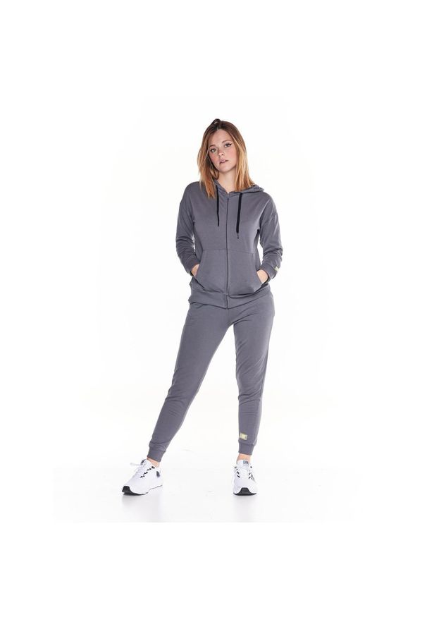 LEONE 1947 APPAREL - Podstawowy damski dres „Welcome Back” z kapturem i zamkiem błyskawicznym.. Kolor: szary. Materiał: dresówka. Sport: fitness