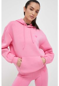 Guess bluza damska kolor różowy z kapturem z nadrukiem. Typ kołnierza: kaptur. Kolor: różowy. Materiał: materiał, dzianina, wiskoza. Wzór: nadruk, aplikacja #3