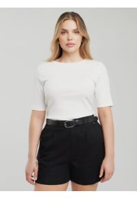 Big-Star - Koszulka damska w prążek biała Alessa 100. Okazja: na co dzień. Kolor: biały. Materiał: jeans, żakard, dzianina, prążkowany. Wzór: prążki. Styl: casual, elegancki #5