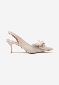 Renee - Beżowe Sandały na Szpilce Slingback z Kokardą Sunaiel. Nosek buta: otwarty. Kolor: beżowy. Sezon: lato. Obcas: na szpilce. Wysokość obcasa: średni #4