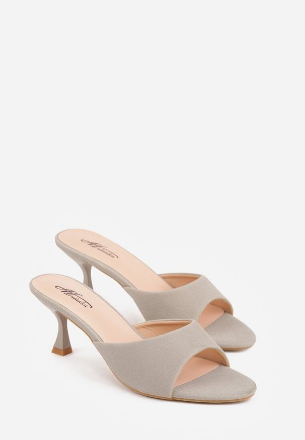 Renee - Szare Klapki na Obcasie Kaczuszka z Odkrytym Noskiem Nadah. Okazja: na co dzień. Kolor: szary. Materiał: jeans. Sezon: lato. Obcas: na obcasie. Styl: casual, elegancki. Wysokość obcasa: średni