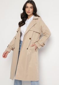 Born2be - Beżowy Płaszcz Długi Trencz z Paskiem Ozrage. Kolor: beżowy. Długość: długie. Sezon: wiosna, jesień. Styl: elegancki, sportowy #5