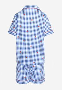 Renee - Niebiesko-Biały Komplet Piżamowy Koszula na Guziki i Szorty o Luźnym Fasonie w Kratę Anseli. Kolor: niebieski. Wzór: kratka #3