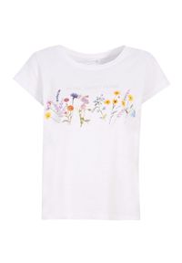 DRYWASH - T-shirt damski z florystycznym printem. Okazja: na co dzień. Kolor: biały. Materiał: bawełna. Wzór: nadruk. Sezon: lato. Styl: casual #2