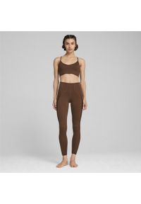 Puma - Damskie prążkowane legginsy CLOUDSPUN z wysokim stanem PUMA Espresso Brown. Stan: podwyższony. Kolor: brązowy. Materiał: prążkowany. Sport: fitness