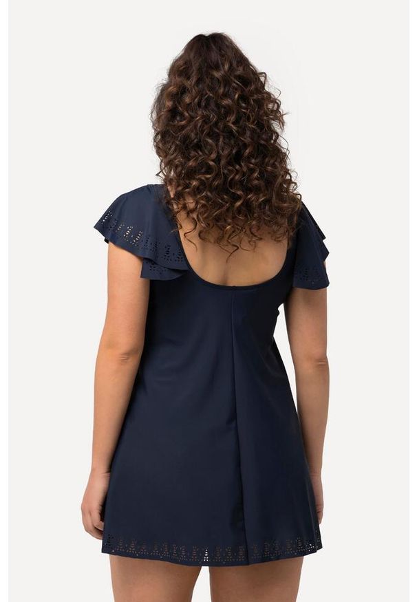 ULLA POPKEN - Damska Sukienka Kąpielowa rękawy motylki miękkie miseczki fiszbiny. Kolekcja: plus size. Kolor: niebieski. Materiał: elastan, poliamid, materiał
