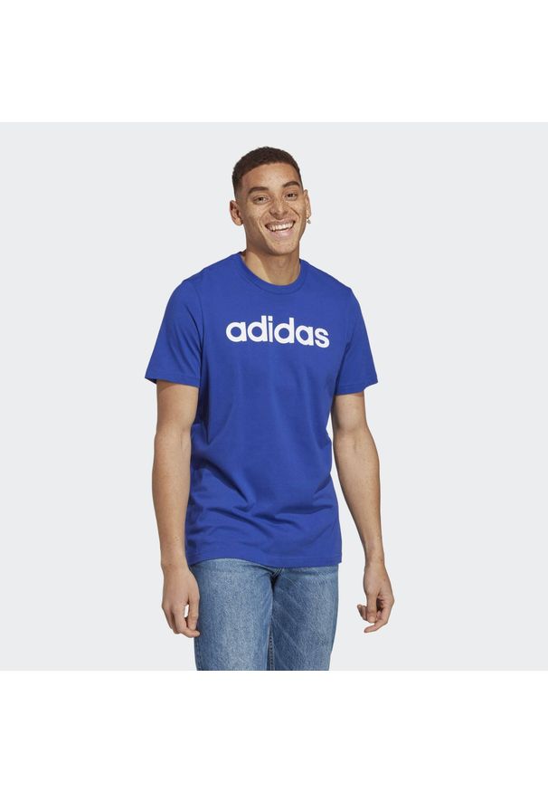 Adidas - Essentials Single Jersey Linear Embroidered Logo Tee. Kolor: niebieski. Materiał: jersey